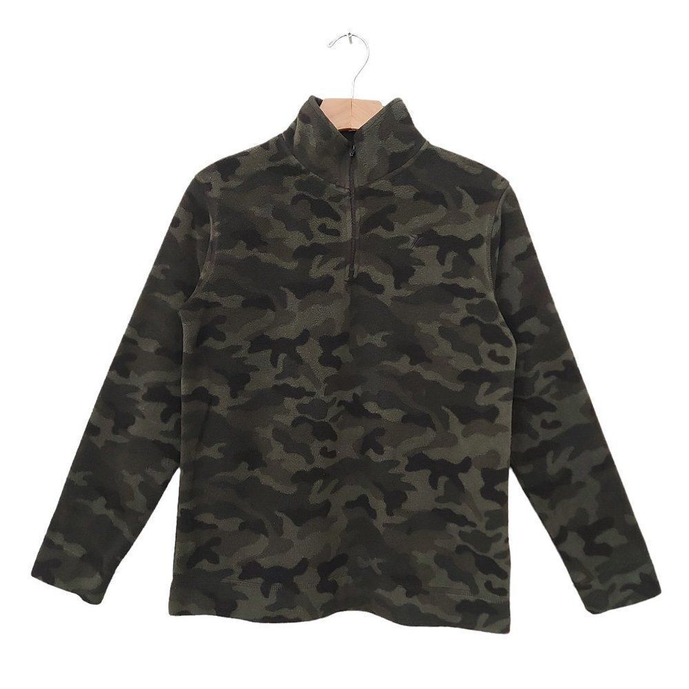 Old Navy Boys Fleece Camo Sweater 14 Green 1/4 Zip Warm Travel Outdoor